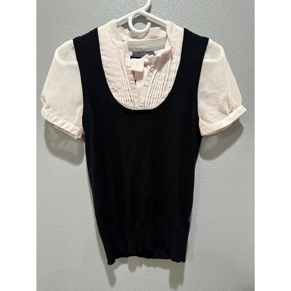 Combination Jumper & Blouse Black & Cream  Ruffled Bow Dress